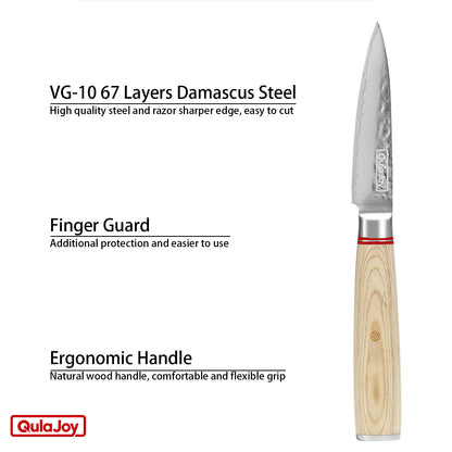 Qulajoy Nakiri-Messer 6,9 Zoll, professionelles Gemüsemesser, japanische Küchenmesser, 67-lagiges Damast-Kochmesser, Kochmesser für Zuhause und draußen mit ergonomischem Holzgriff