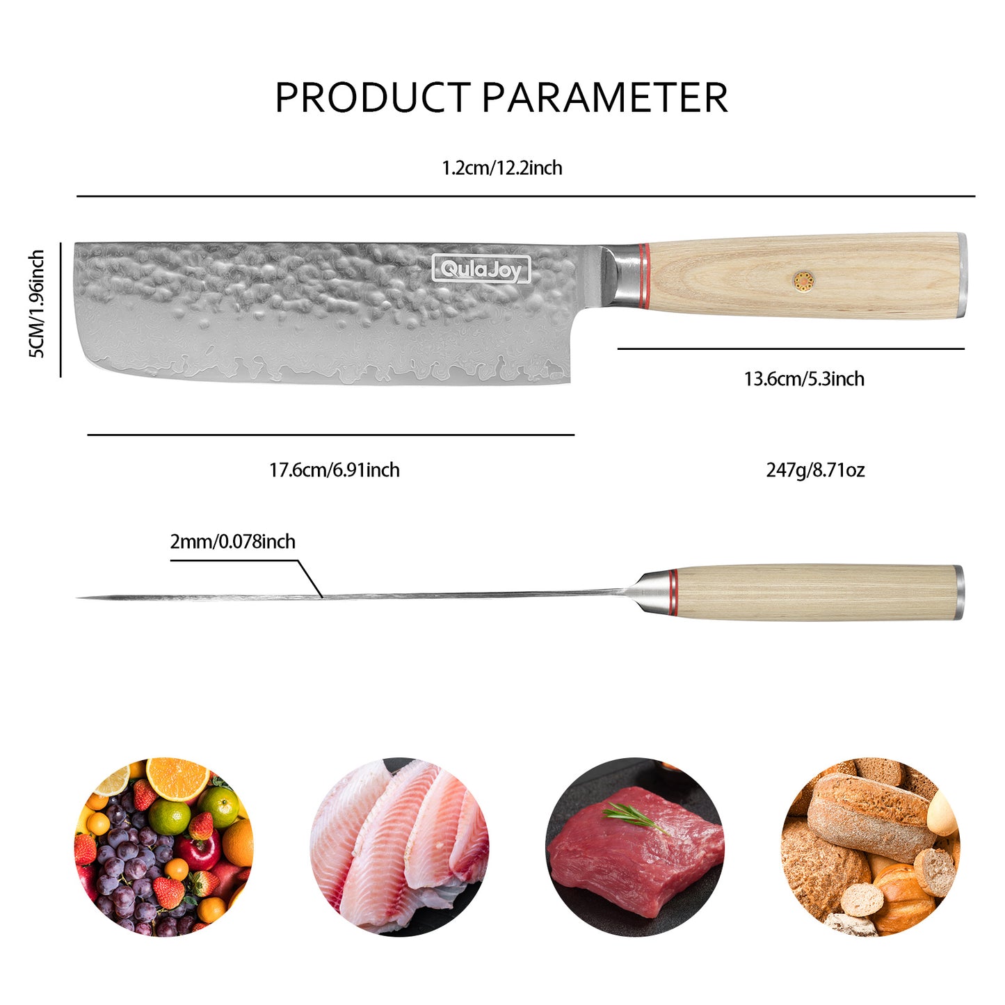 Qulajoy Nakiri-Messer 6,9 Zoll, professionelles Gemüsemesser, japanische Küchenmesser, 67-lagiges Damast-Kochmesser, Kochmesser für Zuhause und draußen mit ergonomischem Holzgriff